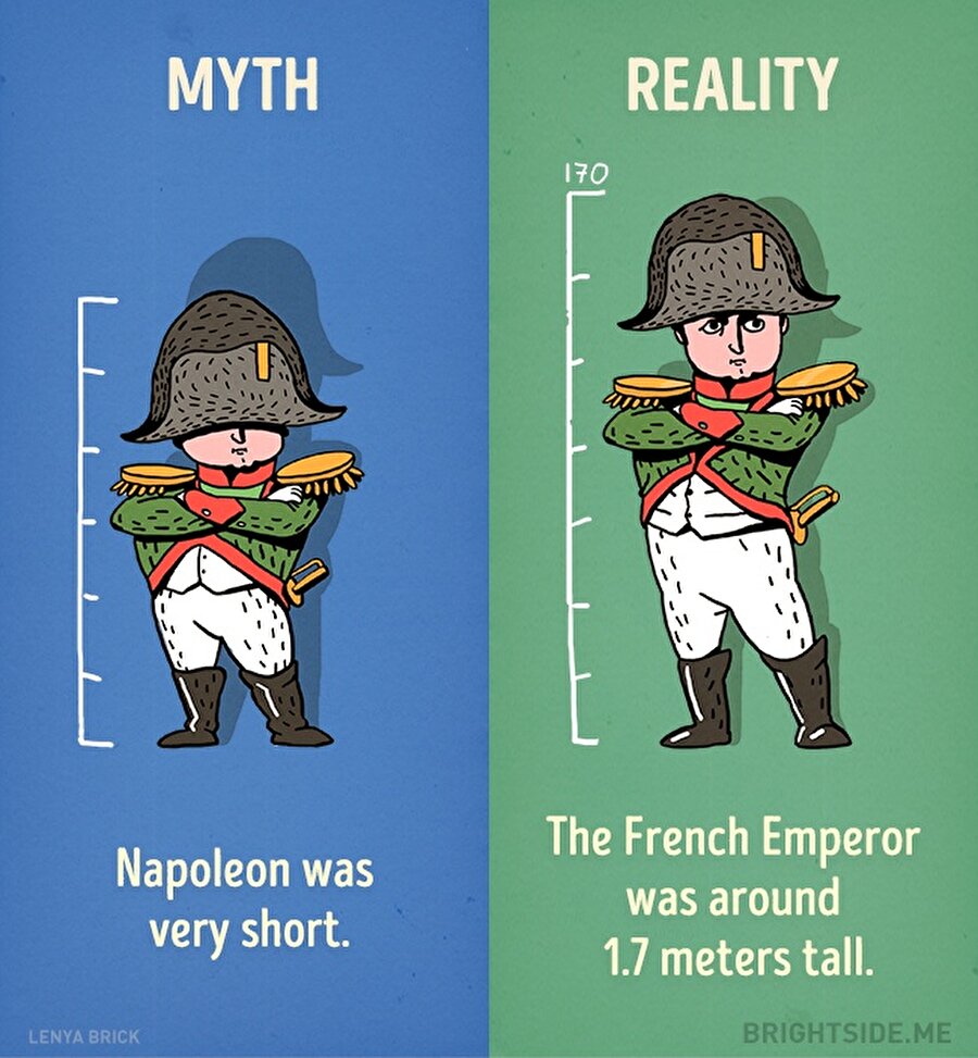 Elbette hepimiz Napolyon'u daima kısa bildik fakat gerçekte Napolyon 1.70 ve üzeri bir boydadır.
