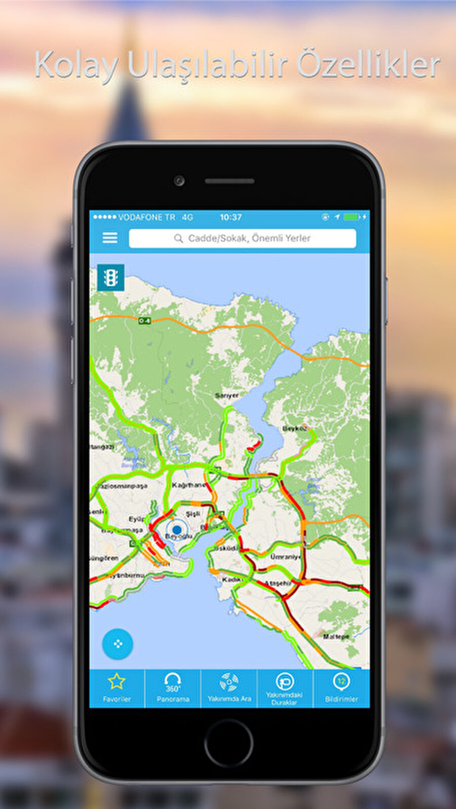 İstanbul Şehir Haritası
Doğrudan İstanbul Büyükşehir Belediyesi tarafından geliştirilen İstanbul Şehir Haritası uygulaması; trafik durumu, güzergah analizi, yakındaki duraklar, hatlar, uydu fotoğrafları, önemli yerler ve panoramik görüntülerle birlikte özel veriler sunuyor. 

İstanbul Şehir Haritası uygulamasını Android için buradan iPhone için de buradan indirebilirsiniz.