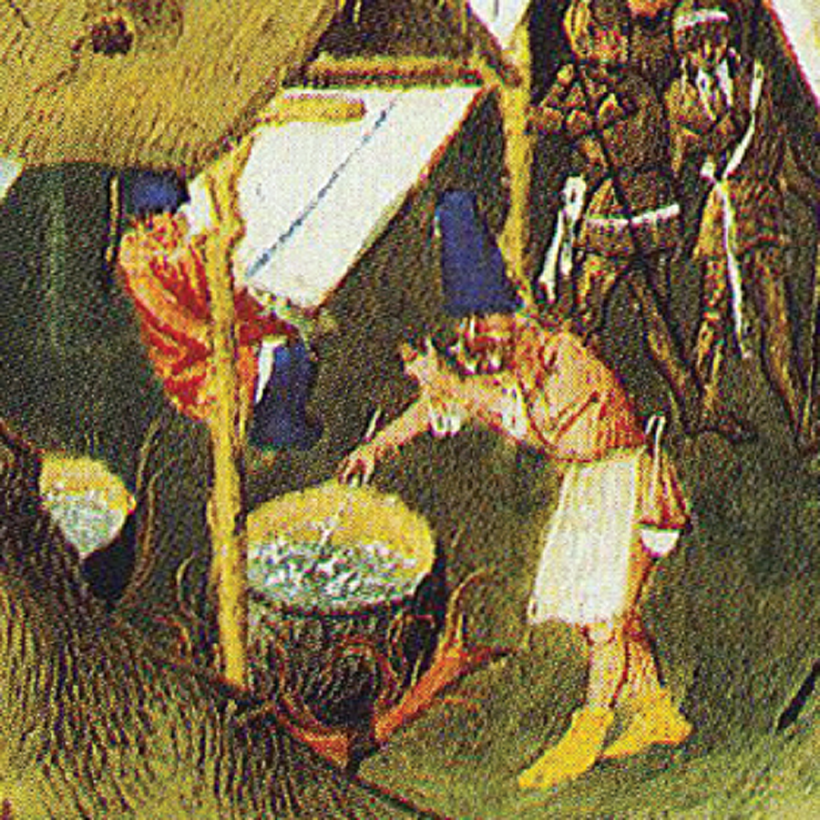 Mutfak

                                    
                                    Uzun sürecek kuşatmada askerin yiyecek ve içecek ihtiyacı önemliydi. Bu nedenle daha Edirne'deyken yeterli gıda stoklarının yapılması istenmişti. Resimde Sultan'ın çadırının yanında bir mutfak ve mutfakta balık pişiren bir ahçı görülüyor.
                                
                                