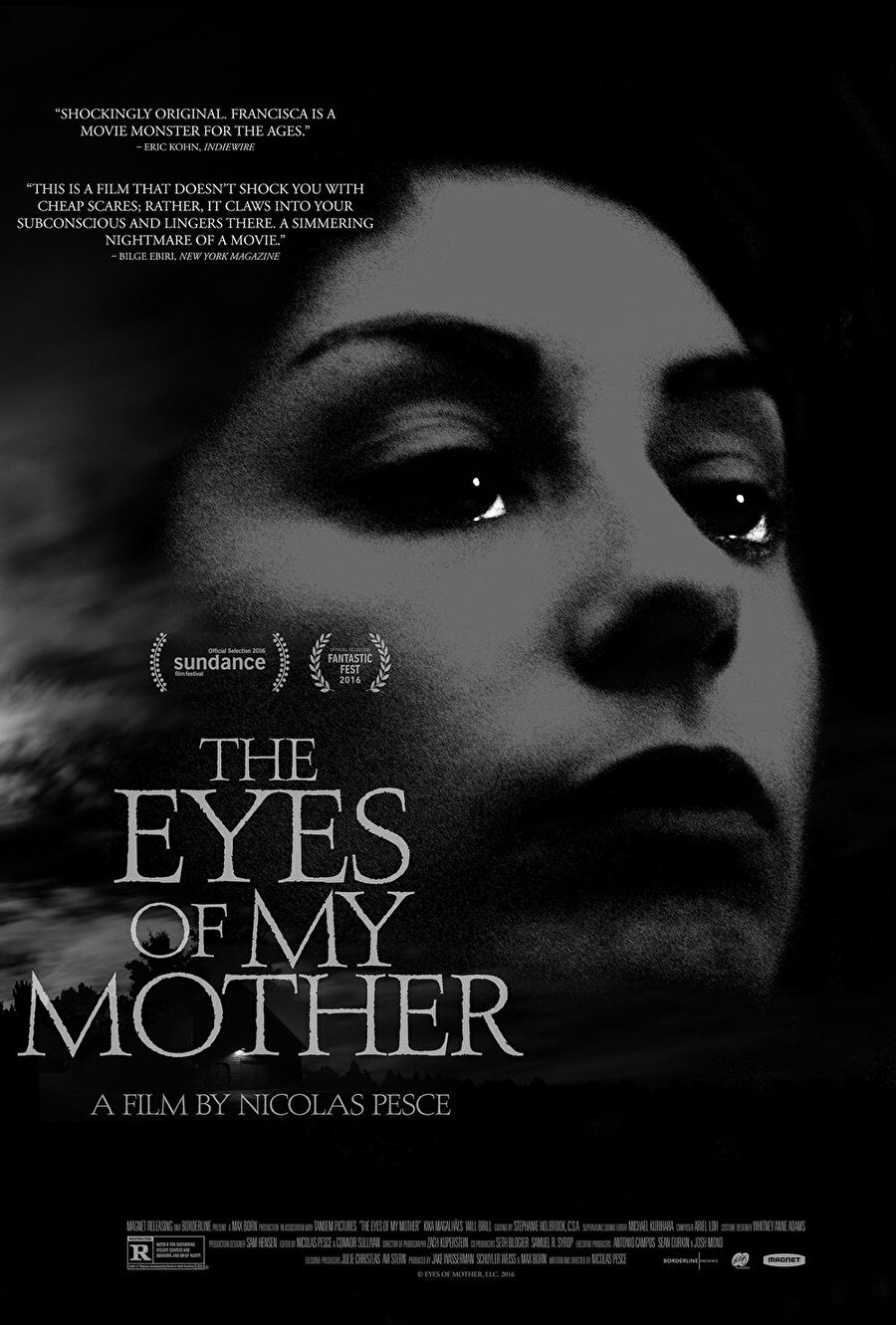 The Eyes of My Mother
Nicola Pesce'nin yazıp yönettiği,geçtiğimiz yılda dikkatleri üzerine çeken bu korku filmlerinin başında yer alıyor. Sessiz bir kasaba hayatı yaşayan genç ve yalnız bir kadın, başına gelen trajik bir olaydan sonra en derin ve karanlık dürtüleri tarafından tüketilmeye başlayan Fransisca'nın hayatını anlatıyor.