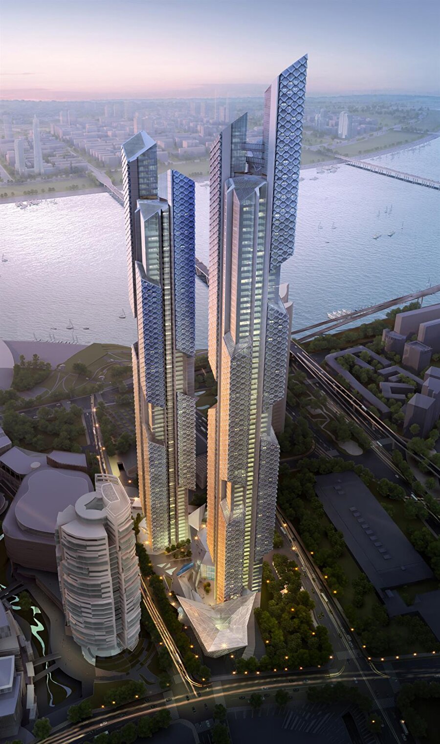 The Dancing Dragons, Seul (Güney Kore)

                                    
                                    İki kule şeklinde yapılması planlanan bu binalardan bir tanesi 77 diğeri ise 88 katlı olacak. Binanın dış tasarımı olarak da ejderhaların sırtlarından ilham alındığı söylenebilir.
                                
                                