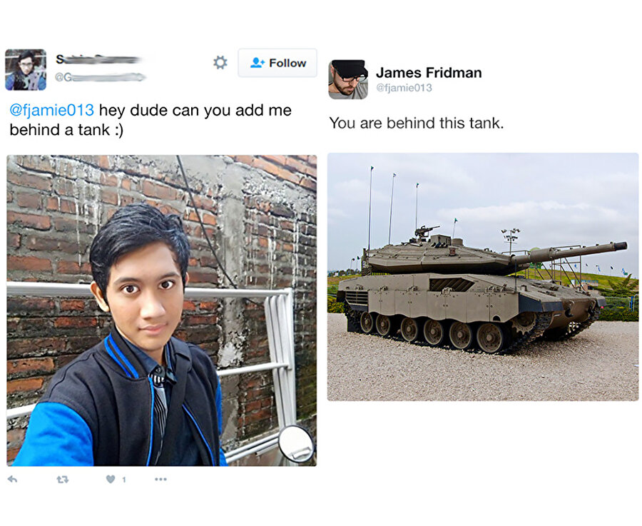 "Beni tankın arkasına koyabilir misin" dersen böyle olur. Hem koca tankın arkasında olup hem de gözükmeyi mi bekliyordun genç?

                                    
                                    
                                
                                