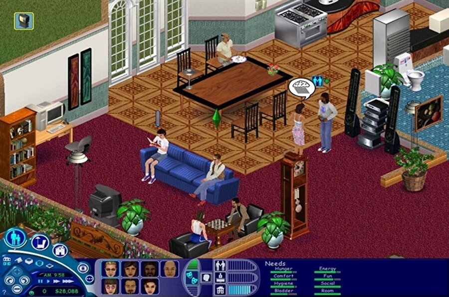 The Sims
Dağıtımını dünyaca ünlü oyun şirketi Electronic Arts'ın The Sims, ABD vatandaşı olan bir bilgisayar oyunu tasarımcısı Will Wright tarafından tasarlanmış ve Maxis'in önderliğinde piyasaya sürülmüştü. Strateji-hayat simülasyonu bilgisayar oyunu olan The Sims, Sim adı verilen sanal insanların SimCity yakınlarında geçen bir banliyöde geçen günlük aktivitelerinin simülasyonu olarak bilinir.

 1996 Oakland Yangını sırasında evini ve tüm mal varlığının büyük çoğunluğunu kaybeden Will Wright'ın bu acı tecrübesi sonrası yaşadıklarını oyuna aktarma fikri ile doğan The Sims, Wright'ın daha önceki oyunlarından, bir şehir ve bu şehirde yaşayan insanlar oluşturma temeline dayalı SimCity'nin üzerine kurulmuştur denebilir.

 Hayatın kendisi bile rutine bağlarken, aynı şeyleri bir bilgisayar ile oyun başında saatlerce yapmak fikri ilk başta sıkıcı gelebilir; fakat ilk The Sims oyunundan bu yana milyonlarca oyun sever The Sims serisini oynamaya devam ediyor. Tüm zamanların en uzun soluklu, en bağımlılık yapıcı oyunlarından biri olarak nitelendirilebilecek olan The Sims, gerek satış rakamları ve gerekse ulaştığı kitle ile her dönem oyun dünyasının önemli oyunları arasında yer almıştır.

 Oyunun son olarak The Sims 4 sürümü yayınlanmıştır.