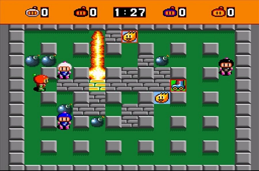 Bomberman
Hudson Soft, Sony Interactive Entertainment, Mattel, Sony Imagesoft, Magmic, Living Mobile GmbH tarafından yayınlanan, Hudson Sof tarafından 1993 yılında piyasaya sürülen Super Bomberman oyunu, atari oyunları arasında oldukça popüler olmuş daha sonrasında Java kullanan akıllı telefonlarda da kendine yer bulabilmişti. Oyun son olarak Super Nintendo Entertainment System, Java, BlackBerry, Pocket PC platformlarında oynanabiliyordu. İlk olarak Bomberman adıyla piyasaya 1983 yılında sürülen oyun daha sonra Super Bomberman adıyla yoluna devam etti.

Bomberman yani bombacı adam, labirent tarzında bir alanda oynanıyor. Daha sonra birçok taklidi çıkmıştır. Hatta Japonya'da bir süre sansürlü versiyonu da yayınlanmıştır. Son olarak 2004 yılında 3D grafikler ve ses geliştirmeleri ile güncelleştirilmiş versiyonu yayınlanmıştır.