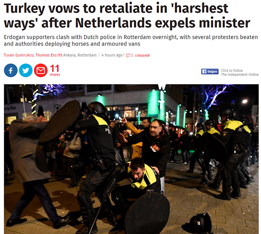 Independent (İngiltere)

                                    
                                    İngiliz Independent gazetesi de Dışişleri Bakanı Çavuşoğlu'nun uçağının Hollanda'ya indirilmemesini manşete taşıdı ve Türkiye'nin sert misilleme ile bu olaylara karşılık vereceğini aktardı.
                                
                                