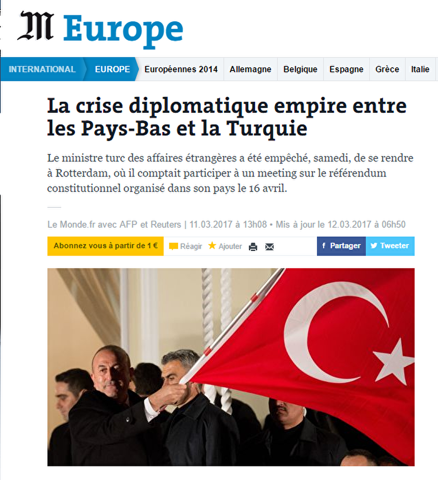 Le Monde (Fransa)

                                    
                                    Fransız Le Monde ise, "Türkiye ve Hollanda arasındaki diplomatik kriz gittikçe kötüleşiyor" ifadelerini kullandı.
                                
                                