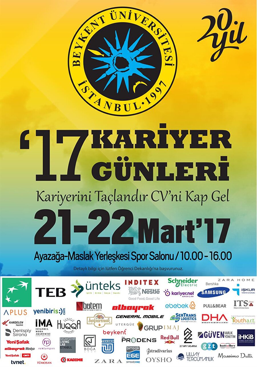 2017 Kariyer Günleri 
Düzenlenecek 2017 Kariyer Günleri ile çok sayıda öğrenci iş yaşamına adım atmadan önce başvuru ve özgeçmişlerini şirketler ve yöneticileri ile paylaşma fırsatını bulacak, öğrencilerden alınan bu başvurular nitelikli ve kaliteli eğitim almış genç iş gücünü, şirketlerin bünyesine kazandırmak amacıyla değerlendirileceği açıklandı.