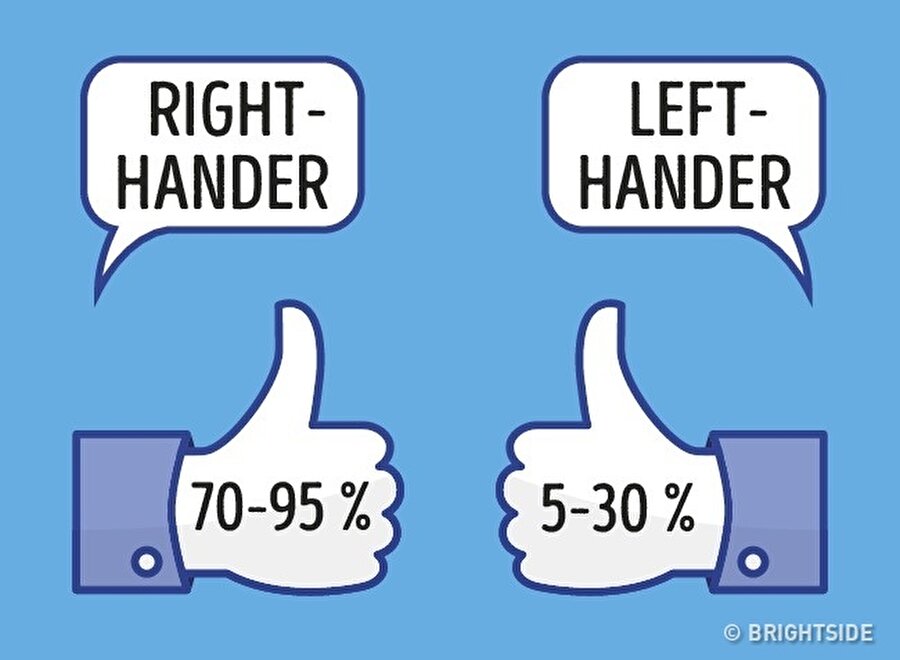 İnsanlar neden sağlak ya da solak?
İnsanların yüzde 70'i ila 90'ı sağ ellerini, yüzde 5'i ila 30'u sol ellerini kullanır. Bunun sebebi de net olarak bilinmemektedir. 