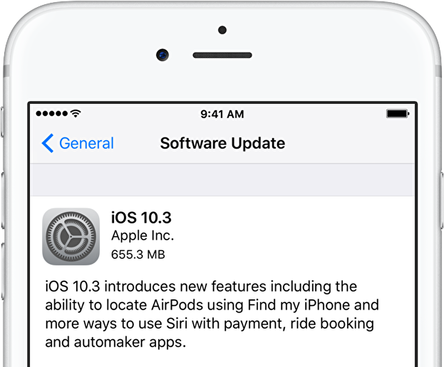 iOS 10.3 nasıl yüklenir?
Cihaz profiline bağlı olarak değişen güncelleme boyutu, genellikle 650 MB seviyesinde oluyor. Dolayısıyla güncelleme paketini mobil internet yerine sabit internet bağlantısıyla indirmek çok daha mantıklı. Elbette her güncellemede olduğu gibi iOS 10.3'ü yüklemeden önce de önemli belgelerin yedeklenmesinde yarar var. 

Güncelleştirme paketi, 
Ayarlar / Genel / Yazılım Güncelleme yolu yüklenebiliyor.