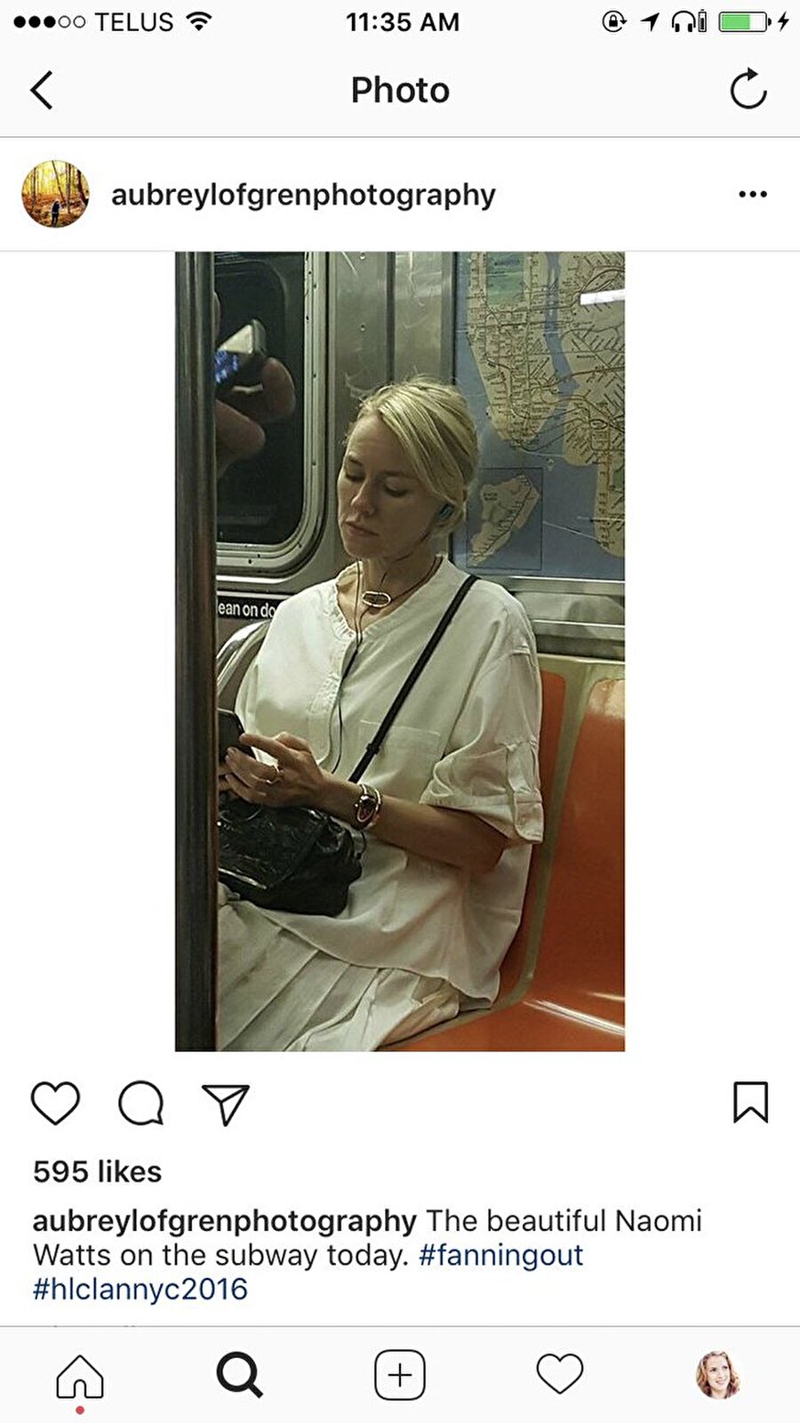 "Güzel Naomi Watts bugün metroda"