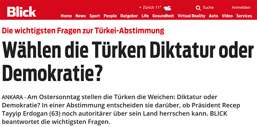 İsviçre - Blick: Türkiye ya diktatörü seçecek yada demokrasiyi

                                    
                                    İsviçre'nin Blick gazetesi referandumda evet çıkması durumunda Cumhurbaşkanı Erdoğan'ın diktatörlüğünü ilan edeceğini bildirdi.
                                
                                