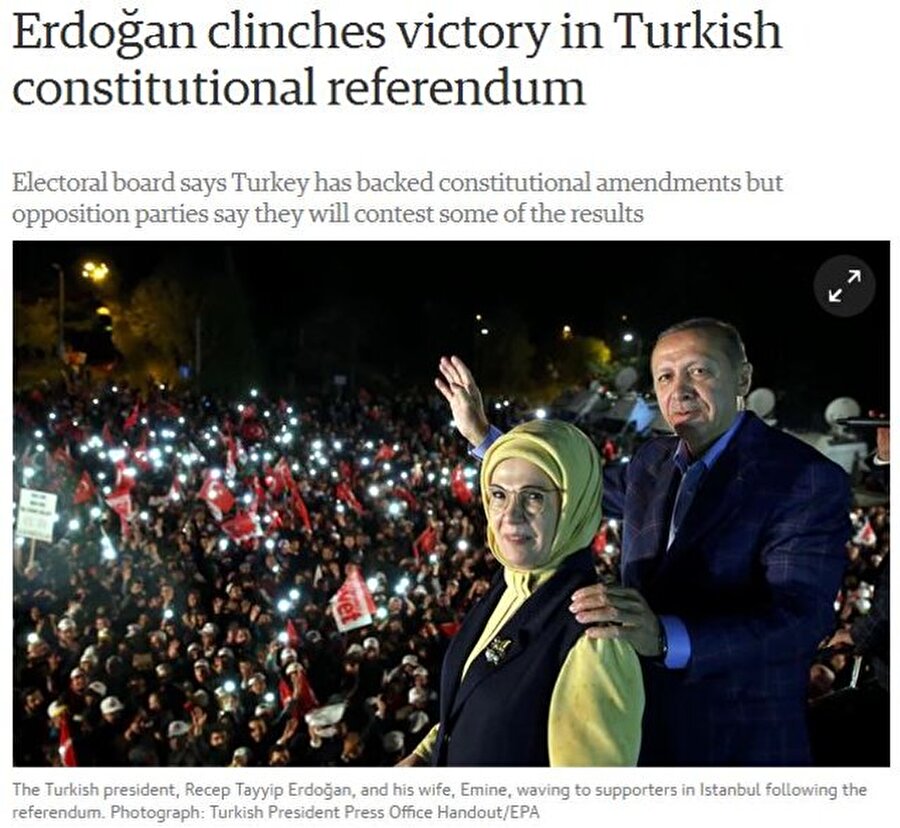 Guardian
Erdoğan Türkiye'nin anayasa referandumunda zaferini perçinledi.