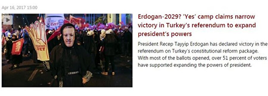 Russia Today
Erdoğan-2029? 'Evet' bloğu cumhurbaşkanının yetkilerini artıracak referandum için yakın bir zafer iddia ediyor.