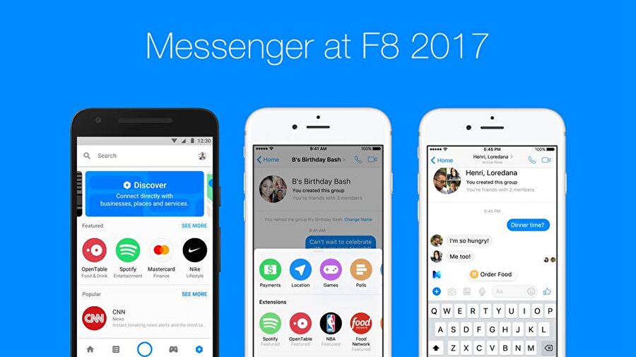 Yenilenen Messenger: Güncellenen Facebook Messenger uygulamasıyla kullanıcıları bambaşka bir deneyim yaşayacak. Zira yapay zeka desteğiyle botları hayata geçiren Facebook, uygulamayı daha zengin hale getirmeyi hedefliyor. Ayrıca, Messenger'a Spotify ve Apple Music etkileşimleri de geliyor. 

                                    
                                