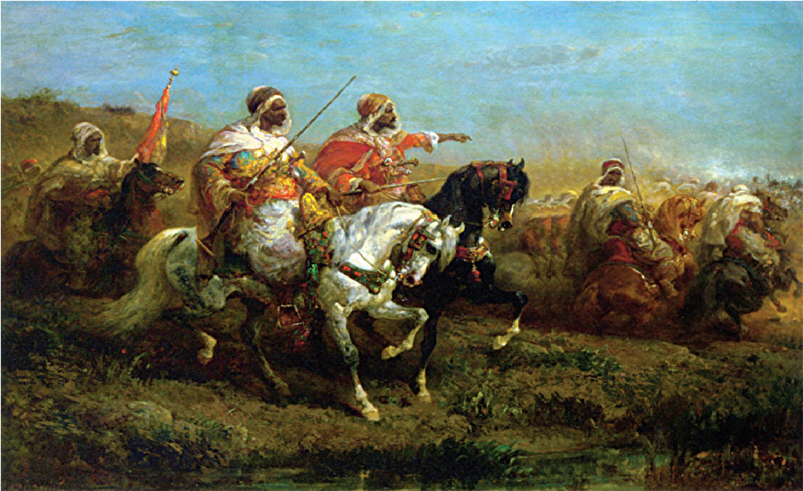 İslam saltanatının dahi mimarı-Çölde savaş Adolf Schreyer’e ait “The Skirmish“ (Çarpışma) adlı bu yağlıboya resimde Arap askerleri çölde savaşırken tasvir ediliyor