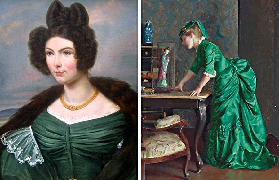 Yeşil elbiseler
Viktorya döneminde güzelliğin en önemli işareti bembeyaz bir ten ve yemyeşil elbiselerdi. 