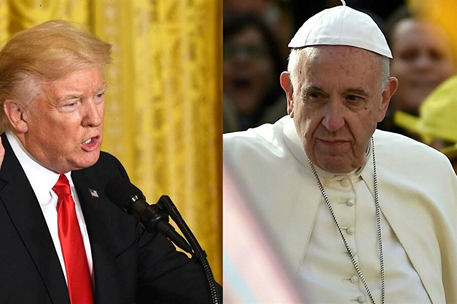 Daha önce Trump ile Papa kavgası yaşanmıştı.
Papa Françesko, ABD'de geçtiğimiz yıl yaşanan seçim sürecinde Trump'ı isim vermeden sert şekilde eleştirerek, "Nerede olursa olsun köprüler yerine sadece duvarlar inşa etmeyi düşünen insan, Hıristiyan değildir. Bu, İncil’de yok. Oy verip vermeme konusuna ben girmiyorum. Sadece, bu kişi, Hıristiyan değildir diyorum" demiş, Papa'nın kendisiyle ilgili sözlerine Trump ise sert bir karşılık vermişti: “Bir dini liderin, bir kişinin inancını sorgulaması utanç verici"