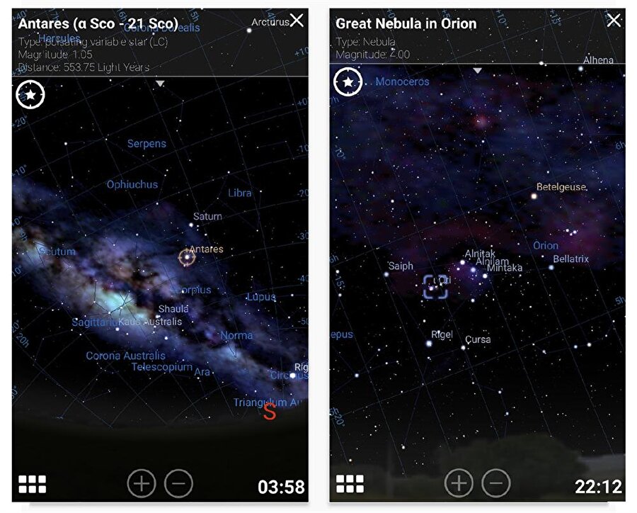 Stellarium
Gökyüzü harita programlarının piri, en gelişmişi. Gökyüzü meraklısı amatörlerin yanı sıra, profesyonellerin ve astrofotoğrafçıların da en önemli yardımcısı. Bugüne kadar keşfedilmiş bütün gök cisimlerini içinde barındırdığı söyleniyor. 