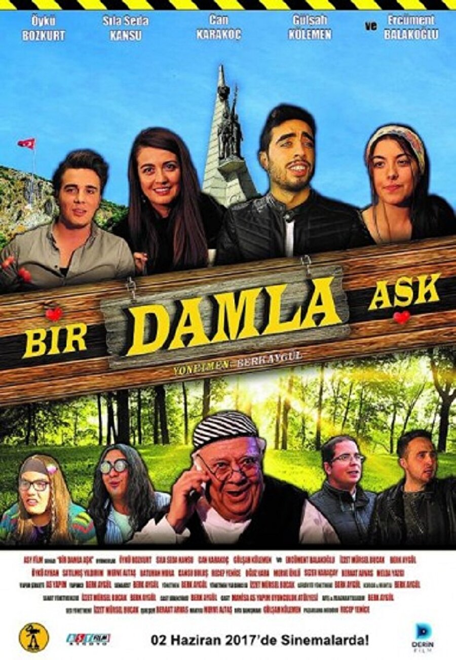 Bir Damla Aşk
Konusu: Berk Aygül'ün yazıp yönettiği "Bir Damla Aşk", tesadüfen çocukluk aşkıyla karşılaşan bir adamın, onu oyunculuk atölyesine davet etmesiyle gelişen olayları konu ediniyor.Komedi türündeki filmde Öykü Bozkurt, Sıla Seda Kansu, Can Karakoç, Gülşah Kölemenve, Ercüment Balakoğlu rol aldı.