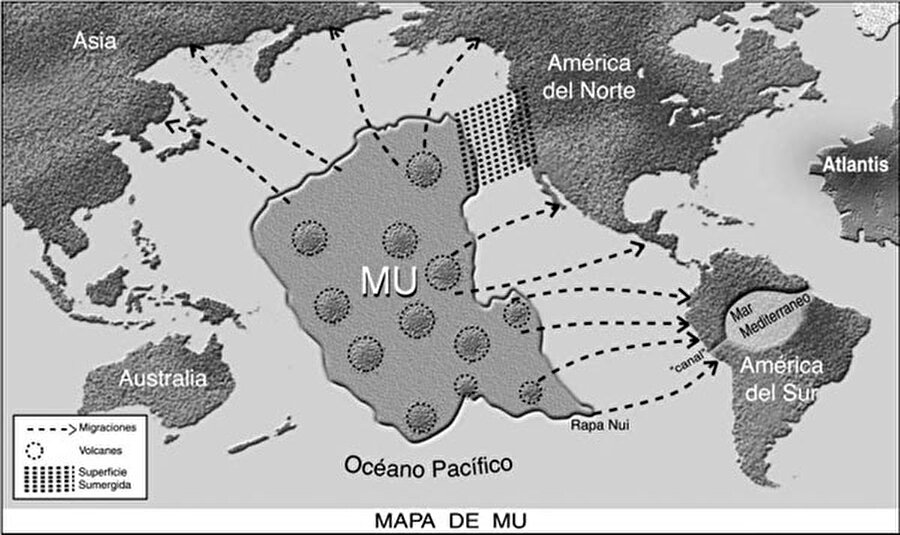 
                                    Kayıp Kıta Mu’nun Büyük Okyanus’ta Asya ile Amerika kıtalarının arasında olduğuna inanılıyor. Mu’nın Avustralya’nın iki katı büyüklüğünde olduğu kaynaklarda belirtilmiş durumda.
                                