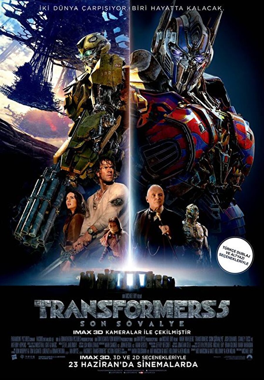 Transformers 5: Son Şövalye
Konusu: Michael Bay'in Transformers serisinde son kez yönetmenlik koltuğuna oturduğu "Transformers 5: Son Şövalye", izleyici ile buluşacak. Başrollerinde Mark Wahlberg, Anthony Hopkins, Laura Haddock, Isabela Moner, Stanley Tucci, John Turturro ve Josh Duhamel'in yer aldığı film, kahramanların düşmana dönüştüğü, iki dünya arasındaki son büyük savaşı konu ediniyor. Filmin yönetmeni Michael Bay'ın Steven Spielberg ile birlikte yapımcılığını üstlendiği bilim kurgu, aksiyon ve macera içerikli filmin görüntü yönetmenliği Jonathan Sela'ya müzikleri ise Steve Jablonsky'e ait.