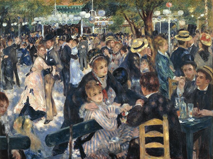 Le Moulin de la Galette'te Dans

                                    19. Yüzyılda İzlenimcilik akımının en ünlü resimlerinden biri olan
Le Moulin de la Galette'te Dans, Renoir'ın da en görkemli
çalışmalarından biridir. Renoir İzlenimcilik akımının diğer büyük
ressamı Claude Monet ile yakın çalışmış, birlikte su ve ışık üzerine
çalışmalar yapmışlardır.
                                