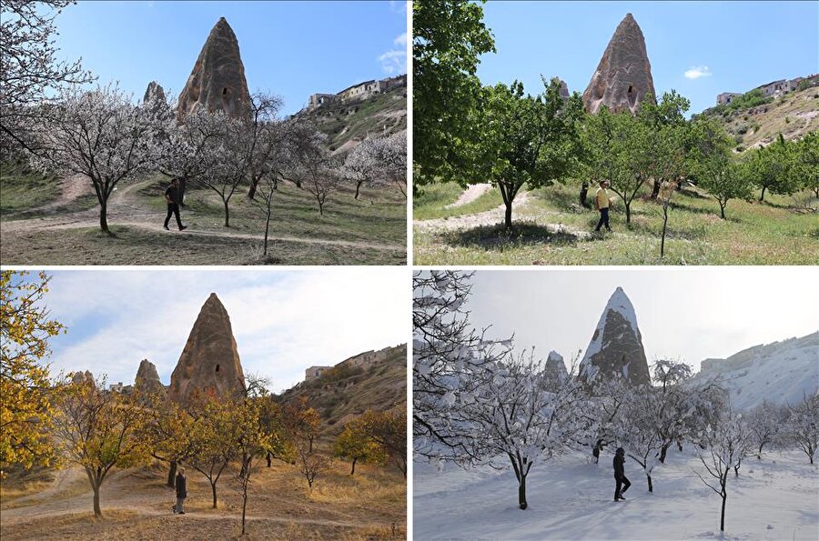 Kapadokya'da dört mevsim

                                    Türkiye’nin peribacaları, kayadan oyma manastırları ve doğal kaya oluşumlarıyla bezenmiş vadileri ile ünlü turizm merkezi Kapadokya bölgesi, her mevsim ayrı bir güzelliğe bürünüyor. Göreme, Paşabağı ve Uçhisar’da her mevsim ayrı bir renge bürünen peribacalarıyla kaplı vadilerin güzelliği 4 mevsim kaydedilen fotoğraflara yansıdı.
                                