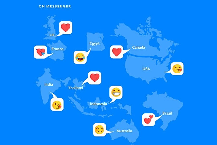 Ülkelere göre Messenger'da en fazla kullanılan emojiler: 
