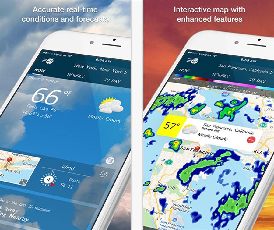 WeatherBug: Tehlike uyarılarıyla ön plana çıkan WeatherBug, isabetli tahminleriyle de başarılı hava durumu tahmini uygulamaları arasındaki yerini alıyor. 
WeatherBug (Google Play)WeatherBug (iOS)
