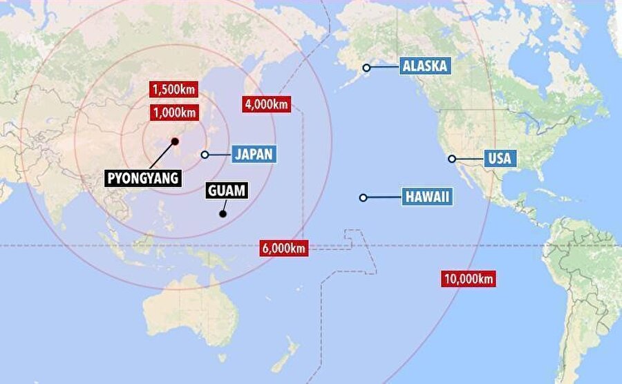 Guam Adası ile Kuzey Kore arasında uçuş mesafesi ise 4 saat.

                                    
                                    
                                
                                