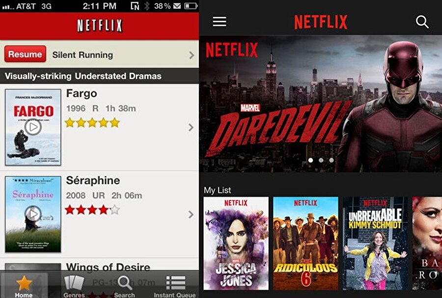 Netflix

                                    
                                    Dünyanın en büyük online içerik izleme platformu Netflix'in ilk mobil uygulaması da oldukça basit ve sıradan bir görünüme sahip. Zaman içerisindeki değişimi ciddi manada ilgi çekici...
                                
                                