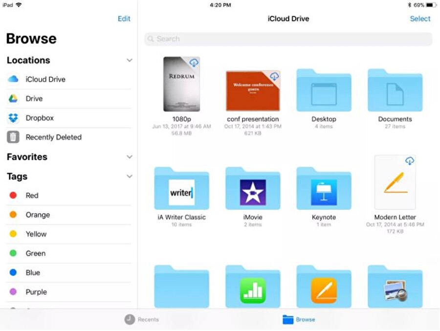 Dosya yönetimi

                                    Bir dosya yöneticisine sahip olması konusunda sürekli beklenti altında olan iOS, yeni sürümüyle bu sıkıntıyı da ortadan kaldırıyor. Cihazda yer alan tüm verileri göstermenin yanı sıra popüler bulut servisleri de bu yönetici üzerinden kontrol edilebiliyor. 
                                
