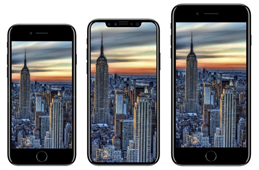 iPhone 8 / iPhone X - iPhone 7s ve iPhone 7s Plus
Apple, akşamki etkinlikte iPhone'un onuncu yılına özel olarak tasarlanan iPhone 8 ya da diğer adıyla iPhone X modelini tanıtacak. Fakat, az önce de belirttiğimiz üzere buna ek olarak iPhone 7 ve iPhone 7 Plus'ın devamı niteliğindeki "S" serisi ürünlerin de sahneye çıkması bekleniyor. Ana menü tuşunu ortadan kaldıran "tamamen çerçevesiz" ekran, üç boyutlu yüz tarama özelliği ve kablosuz şarj sistemi gibi önemli yenilikleri beraberinde getirecek olan yeni iPhone'un tasarım tarafında da önceki modellerden farklılaşacağı aşikar.İlgili Haber: iPhone 7s, iPhone 7s Plus ve iPhone 8 yan yana görüntülendi