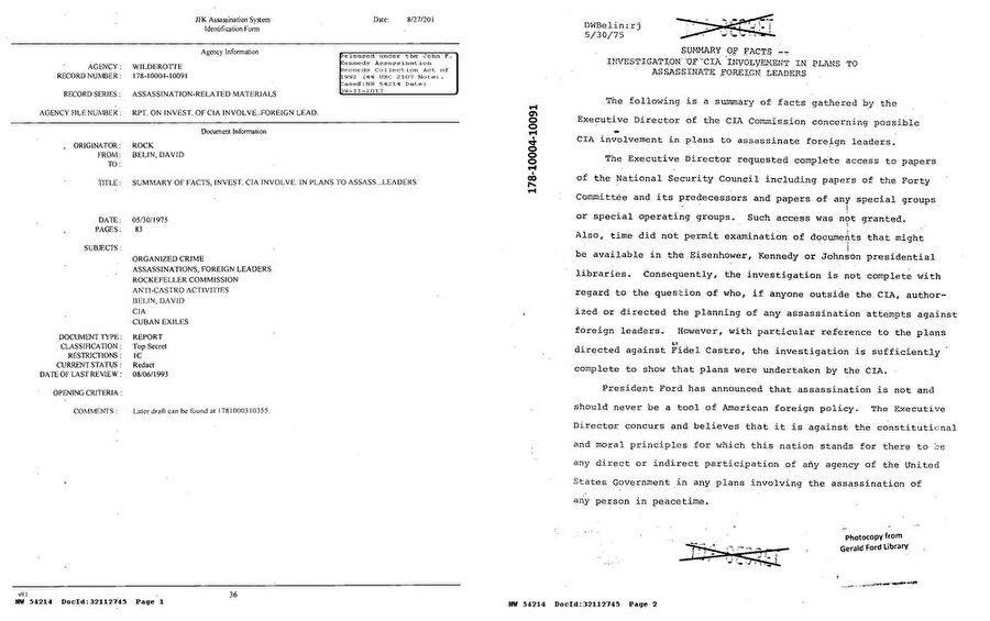 Mafya ve CIA ilişkisi 

                                    
                                    
                                    
                                    
                                    
                                    Rockefeller Komisyonu'nun 1975 tarihli “çok gizli” damgalı bir raporunda Kennedy yönetiminin Castro'ya suikast yapmak için mafyayı kiralama planları ayrıntılarıyla anlatılıyor.

  
Raporda CIA’in Sam Giancana'ya Küba'ya giderek Castro'yu öldürmek üzere bir suikastçı kiralaması için 150.000 dolar ödeyecek bir aracı tuttuğu belirtiliyor. 

  
Giancana, Chicago'da tanınmış bir İtalyan mafya. Adalet Bakanı Robert F. Kennedy'nin CIA’in planının kovuşturmaya müdahale edeceği yönündeki endişeleri de raporda yer alıyor.

  
Raporda geçen ifadeye göre Bakan Kennedy, gelecekte bu kişilerin yargılanması zorlaşacağı endişesiyle CIA'in Adalet Bakanlığına başvurmadan önce mafyayı kullanmaması gerektiğini belirtiyor. 
                                
                                
                                
                                
                                
                                