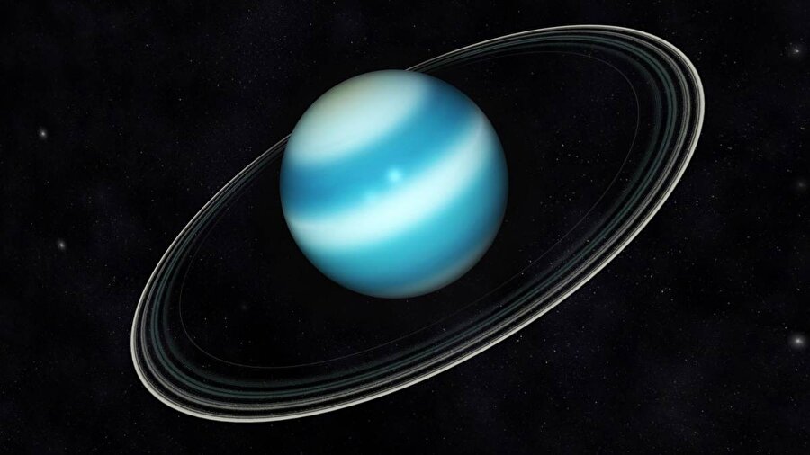 Diğer gezegenlerden farklı olarak Uranüs, evrende yana yatmış şekilde durmaktadır. 98 derecelik eğimiyle yuvarlanan bir topu andıran gezegende bir mevsim yaklaşık olarak 21 yıl sürmektedir. Uranüs'ün bir yarısı 42 yıl güneş alırken, diğer yarısı 42 yıl karanlıkta kalmaktadır. 

                                    
                                    
                                    
                                
                                
                                