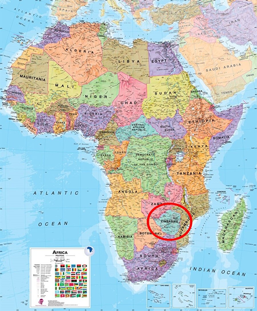 Zimbabve nerede?
Zimbabve Cumhuriyeti, Afrika kıtasının güneyinde, denize kıyısı olmayan bir kara ülkesidir. Eski adı Güney Rodezya olan ülkenin sınır Zambiya, Mozambik, Güney Afrika Cumhuriyeti ve Botsvana oluşturmaktadır.