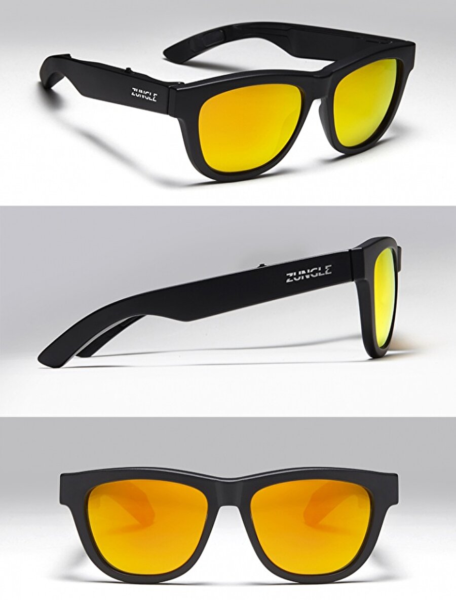 Zungle, güneş gözlüğüne ek olarak hoparlör görevi de görüyor. Yani bu turuncu camlı gözlükler yalnızca güneş ışınlarından korumuyor; aynı zamanda müzik dinlemeyi de sağlıyor. 

                                    
                                    
                                
                                