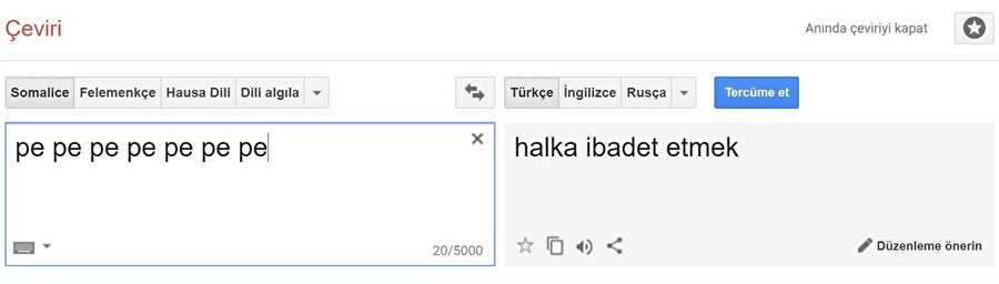 İlk 50 karaktere kadar anlamsız çeviriler
Google Translate çeviri yaparken, tek seferede 5000 karaktere kadar imkan sunuyor.