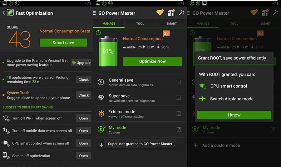 GO Battery Saver
Android tarafında tercih edilebilecek yetenekli pil tasarruf uygulamalarından biri de Go Battery Saver. Hayli kolay arayüz sunan GO Battery Saver'da araç çubuklarıyla da işlemleri hızlıca gerçekleştirebilmek mümkün. - GO Battery Saver (Google Play)