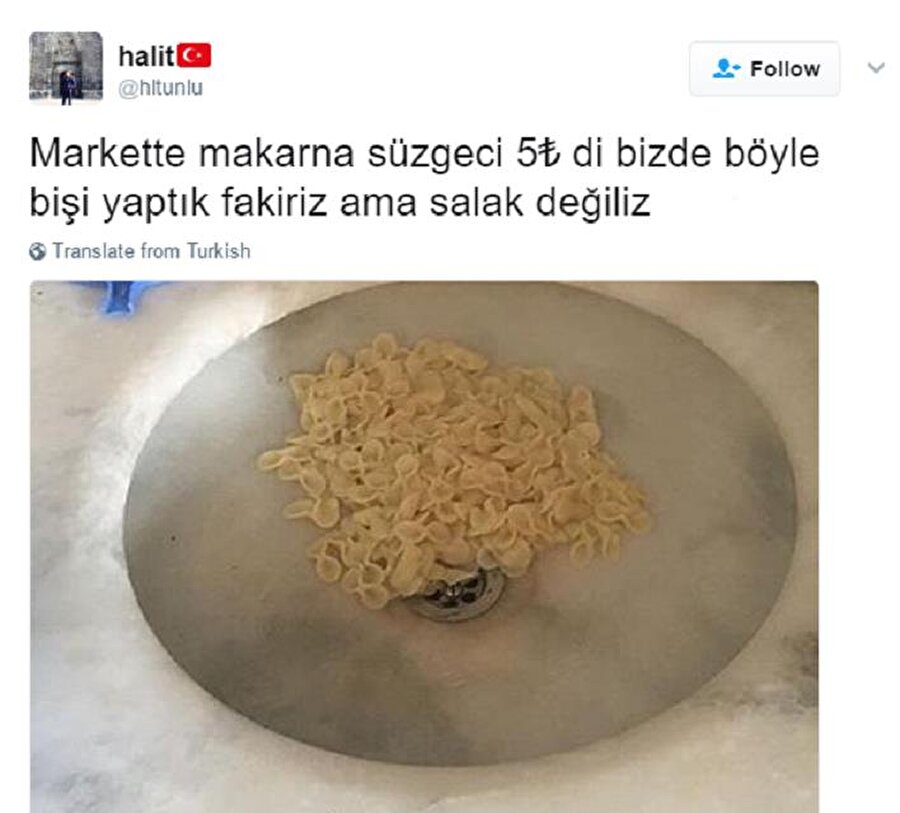 Makarna süzgeci 5 lira

                                    
                                    Böyle sağlıksız olur. Siz yine paranıza kıyıp süzgeç alın..
                                
                                