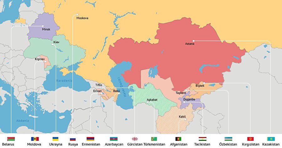 Topluluğa üye ülkeler

                                    Ukrayna, Belarus, Azerbaycan, Ermenistan, Kazakistan, Kırgızistan, Moldova, Tacikistan, Türkmenistan ve Özbekistan bu topluluğa üyedir. Türkmenistan 2005 yılında tam üyelikten çıkarak gözlemci üye olurken, Rusya’nın 2009 yılında Osetya’yı işgal etmesi sonrası Gürcistan birlikten ayrıldıUkrayna BDT tüzüğünü imzalamadığı için hukuki olarak BDT üyesi değil fakat topluluğun kurucusu ve katılımcısıdır. 
                                