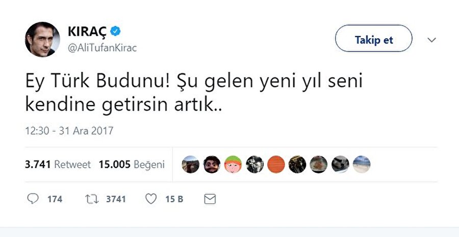 Kıraç'ın öz Türkçe olarak yaptığı paylaşım sosyal medyada çok konuşuldu. Kıraç, “Ey Türk Budunu! Şu gelen yeni yıl seni kendine getirsin artık. Ulu Tanrım! Şu gelen yeni yılla birlikte içerden dışardan tüm kötülükleri başımızdan at. Bakma sen kötülerimize, iyilerimiz de çoktur bizim” mesajlarını paylaştı.