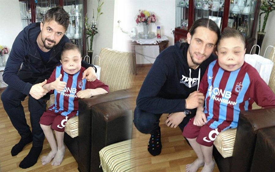Miraç Birinci'yi, Trabzonspor'un başarılı oyuncuları Recep Onur Kıvrak ve Yusuf Yazıcı ziyaret etti.