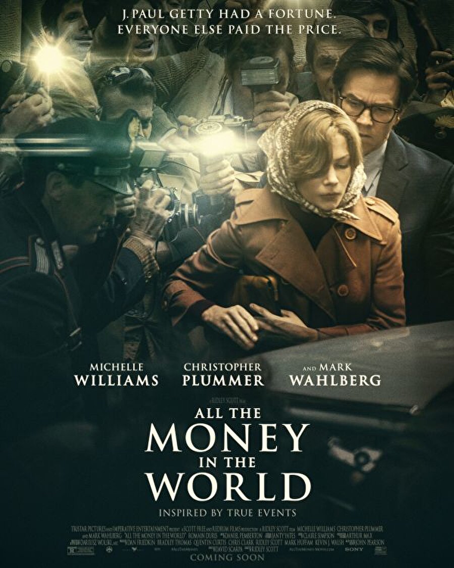 Dünyanın Bütün Parası
Ridley Scott'ın yönettiği "Dünyanın Bütün Parası", dünyanın sayılı zenginlerinden olan petrol milyarderi Jean Paul Getty'nin, kaçırılan torununun fidyesini ödemek istememesi sonrası gelişen ilginç olayları konu ediniyor.
Gerçek hikayesi David Scarpa tarafından senaryolaştırılan filmde; Michelle Williams, Christopher Plummer, Mark Wahlberg, Charlie Plummer, Timothy Hutton, Romain Duris ve Stacy Martin rol alıyor.