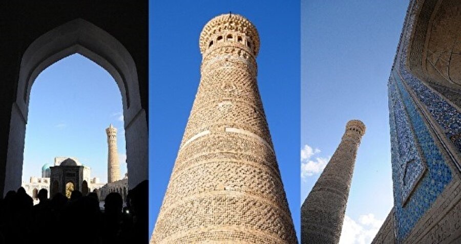 Adını Özbek dilinden alıyor
Buhara'nın en fazla dikkat çeken yapılarından biri olan minare, adını Özbek dilinde "büyük" anlamına gelen  "kalon"dan alıyor. "Büyük minare" olarak da anılan Kalon Minaresi'nin kitabesinde, 1127 yılında Karahanlı hükümdarı Arslan Han tarafından Bako adlı bir mimara inşa  ettirildiği iddia ediliyor.


Mimari özellikleri itibarıyla Özbekistan'a has olan ve yaklaşık 48 metre yüksekliğine sahip, 105 basamaklı minare, 13 kuşaktan oluşuyor. Her kuşakta farklı desen ve şekiller yer alıyor.
