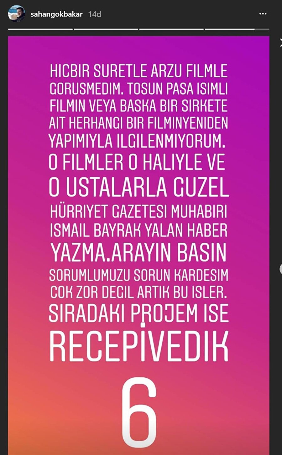 Şahan Gökbakar'dan açıklama
Gökbakar, hakkında çıkan haberleri yalanladı ve sıradaki projesinin Recep İvedik 6 olduğunu duyurdu. Komedyen, o projelerin o ustalarla güzel olduğunu belirtti.