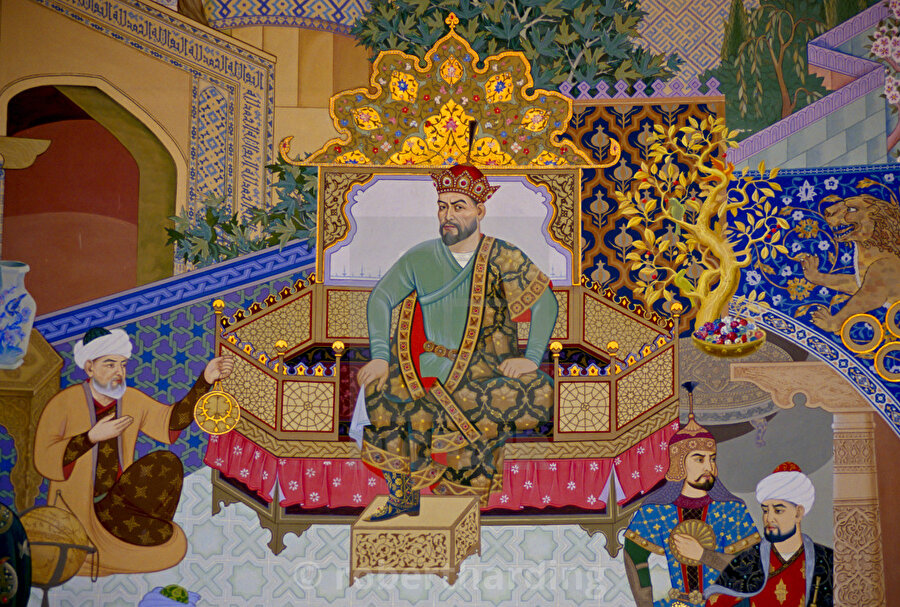 İbn Haldun ve Timur'un konuşmalarını tasvir eden bir minyatür.