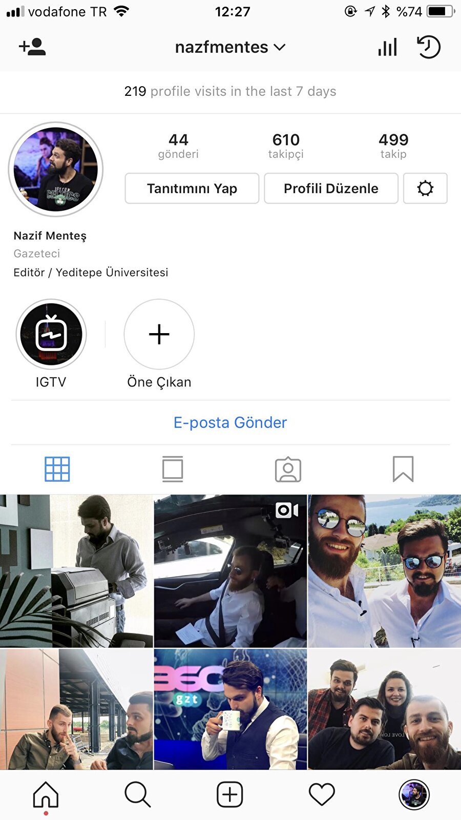 1. Instagram uygulaması açılıp sağ alt köşede yer alan profil simgesine dokunmak. 

                                    
                                