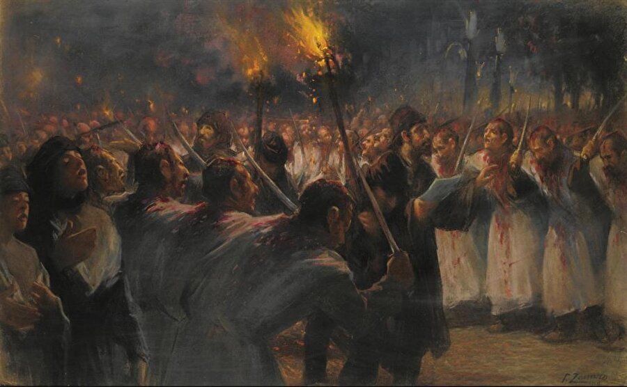 II. Abdülhamid dönemi saray ressamlarından Fausto Zonaro'nun "10 Muharrem" adlı tablosu