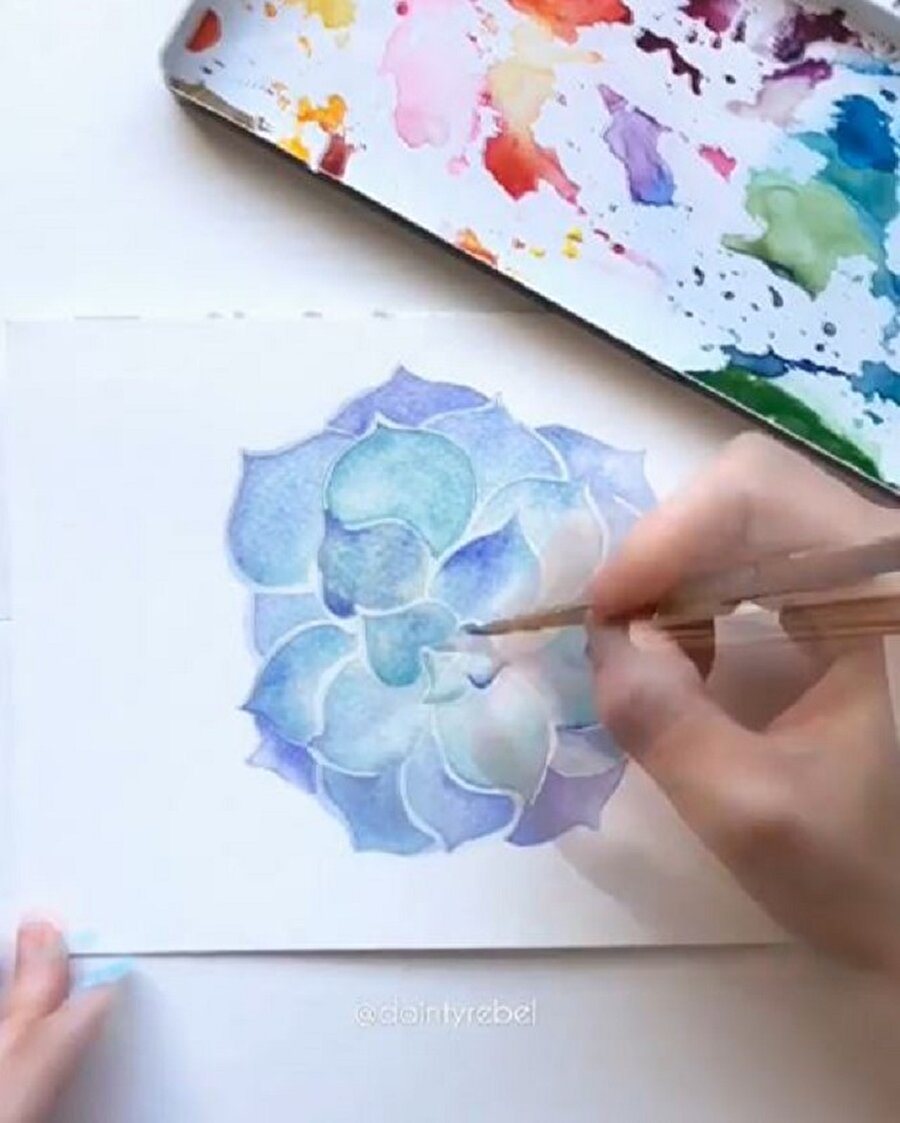 Suluboya ile sukulent resmetmek...